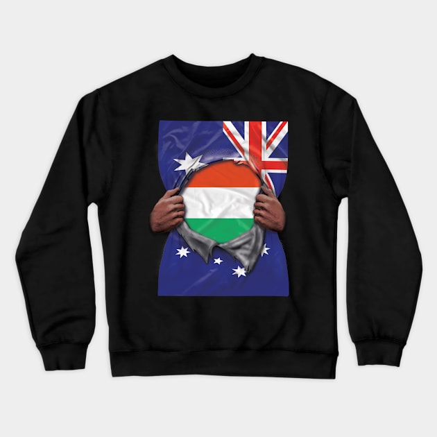 Hungary Flag Australian Flag Ripped Open - Gift for Hungarian From Hungary Crewneck Sweatshirt by Country Flags